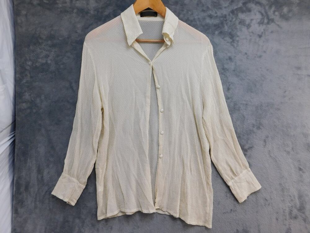 Louis Féraud Womens Sz 16 Polka Dot Sheer Button Front Blouse Ivory Hong Kong